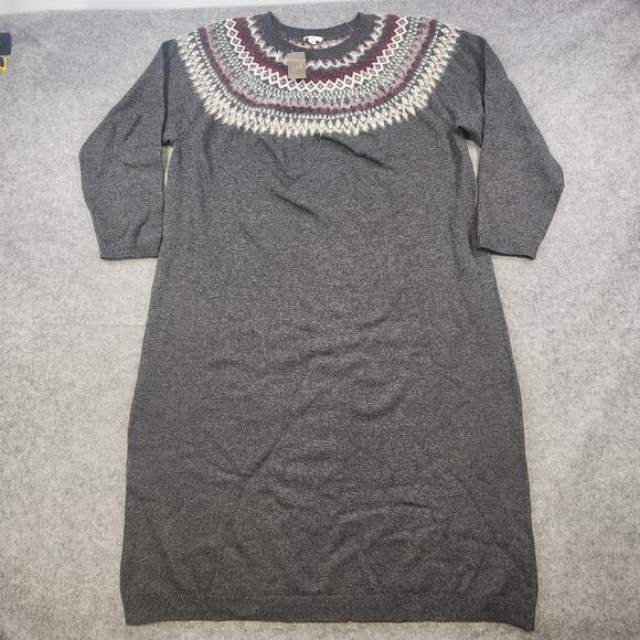 J Jill Sweater Dress Womens 3X Gray Fair Isle Knit Pullover Crewneck NWT NEW - Picture 2 of 16